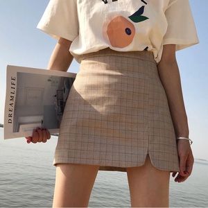 YesStyle slit plaid A-line mini skirt